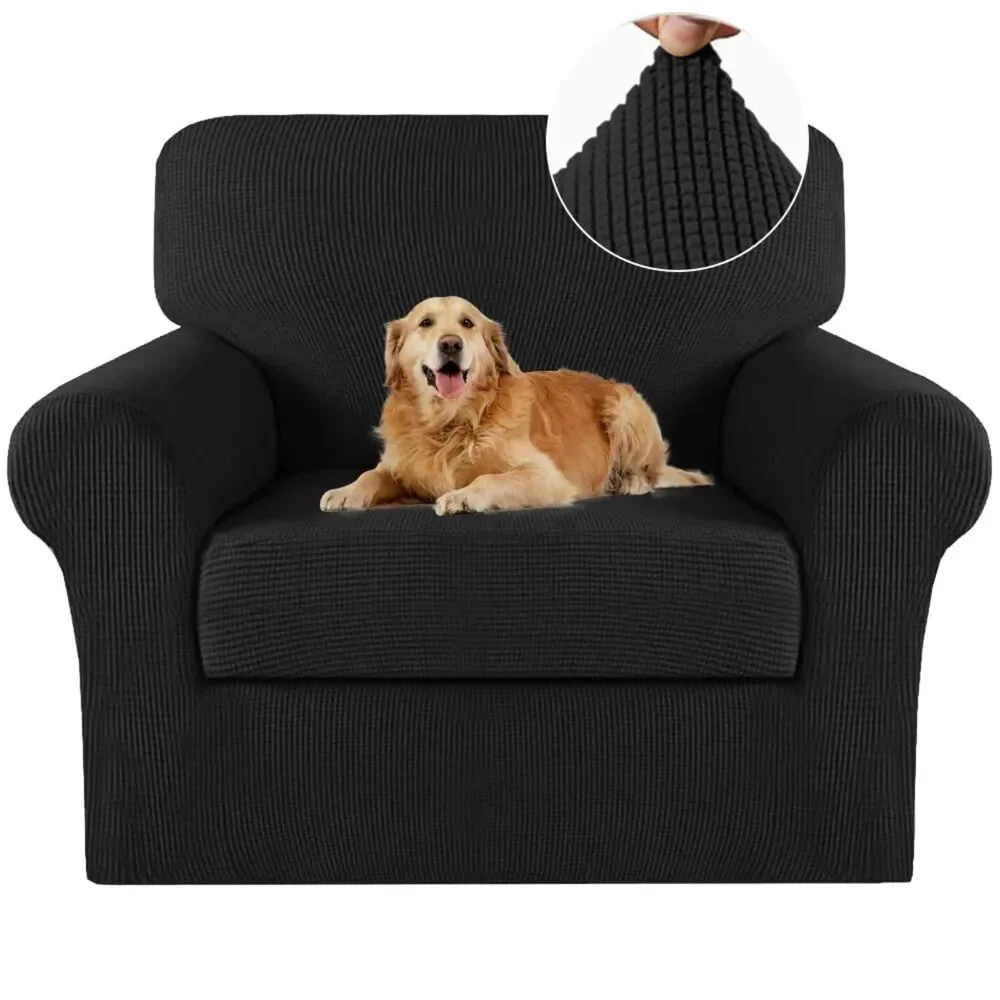 2 Piece Armchair Cover Chair Slipcovers Cover Thick Jacquard Fabric (Black)